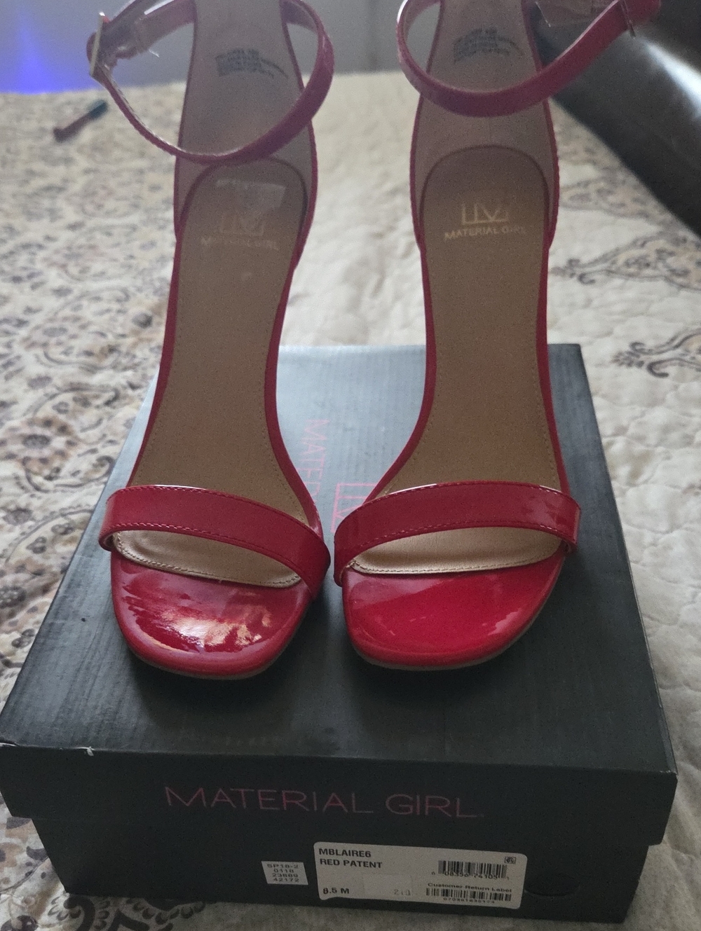 Material Girl Red Patent Open-Toe Ankle-Strap Heels